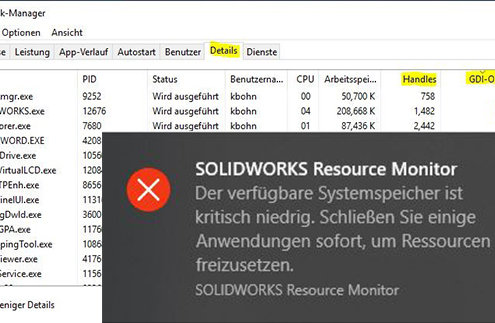 SOLIDWORKS Resource Monitor Vorschau